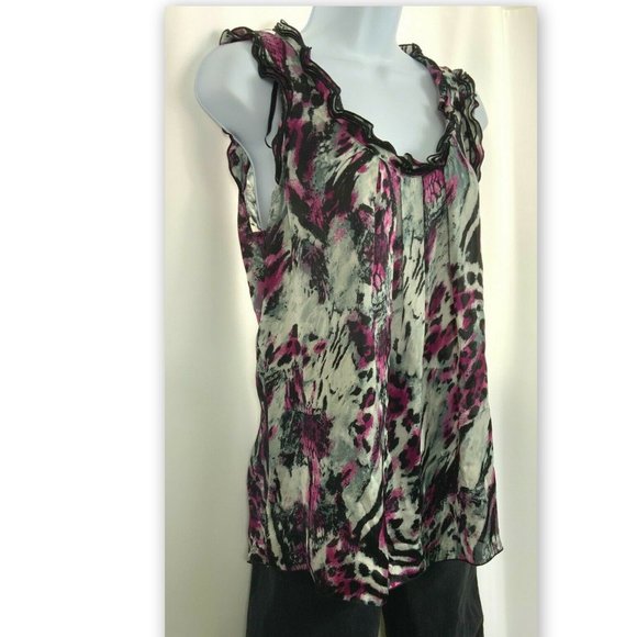 LARRY LEVINE Womens Size Medium Purple Black Zebra Tiger Sleeveless BLOUSE Top - Picture 3 of 6
